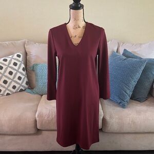Elegant Burgundy V-Neck Dress